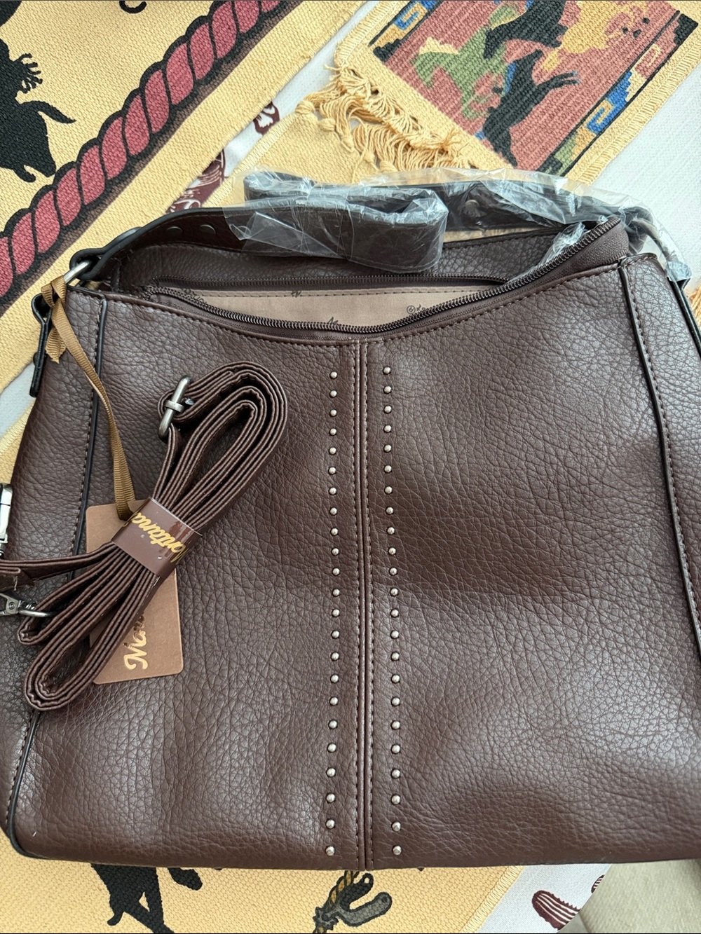 Montana West Chocolate Brown Stud-Trim Shoulder Bag